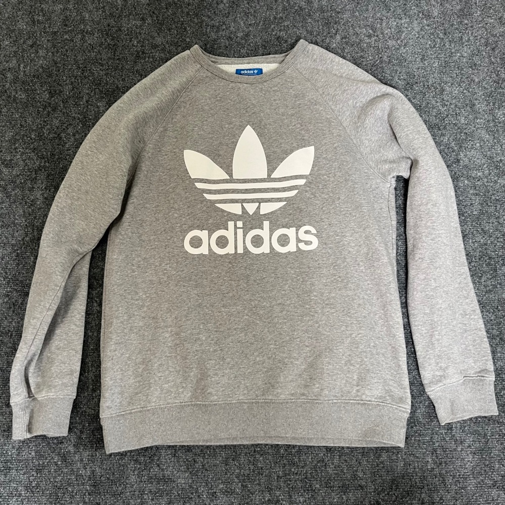 Adidas Originals Trefoil Logo Sweatshirt Mens Medium Gray Pullover Fleece Raglan